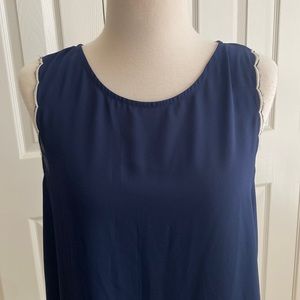 Bobeau Navy Blue Scallop Tank Top Tunic